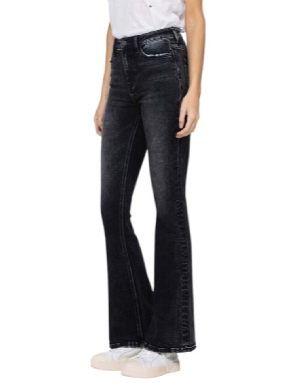 Vervet High-Rise Acid Washed Black Flare Distressed Jeans